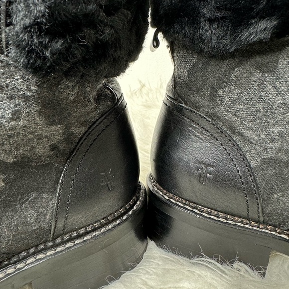 Frye Women’s Samantha Black Leather Canvas Shearling Combat Hiking Boots Size 8 - Picture 7 of 15
